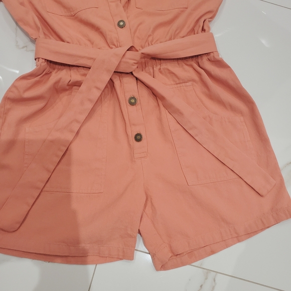 Sassafras 100% Cotton Coral Denim Jumper Romper Playsuit - Picture 3 of 12